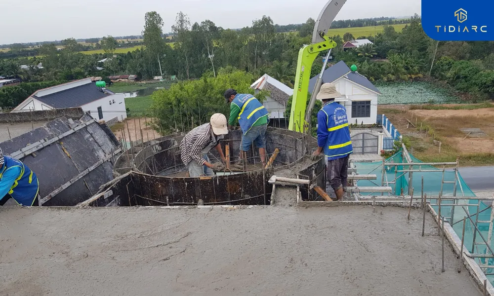 Công tác đổ bê tông biệt thự tân cổ điển đồng tháp