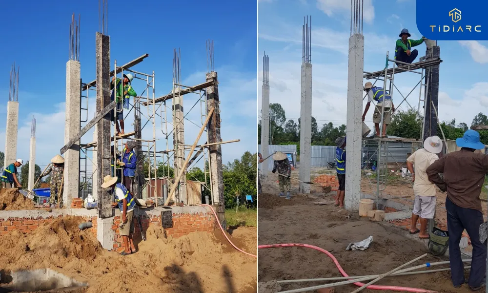 Đổ bê tông cột biệt thự tân cổ điển đồng tháp