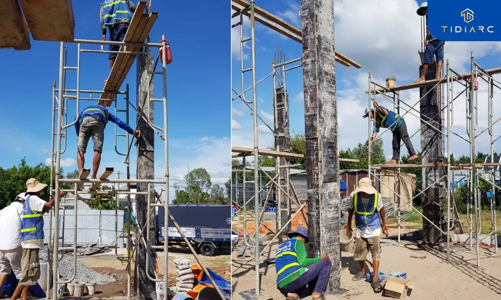 Gia công cốt thép, coppha cột biệt thự tân cổ điển đồng tháp