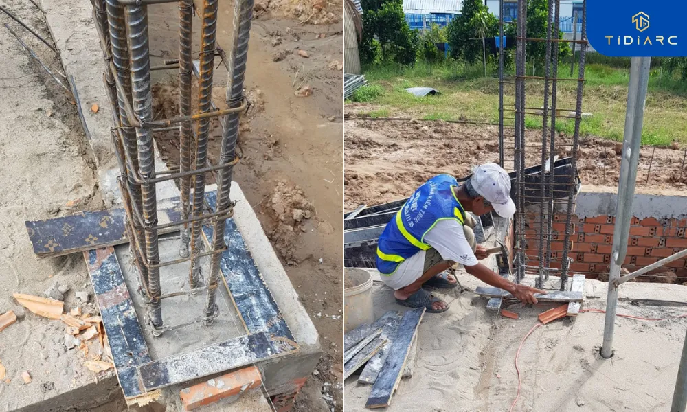 Gia công cốt thép, coppha cột biệt thự tân cổ điển đồng tháp