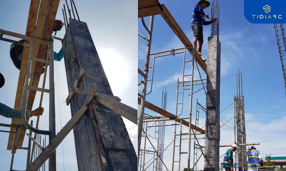 Gia công cốt thép, coppha cột biệt thự tân cổ điển đồng tháp