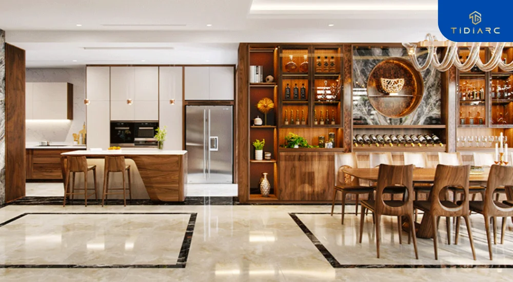 nội thất biệt thự gỗ óc chó