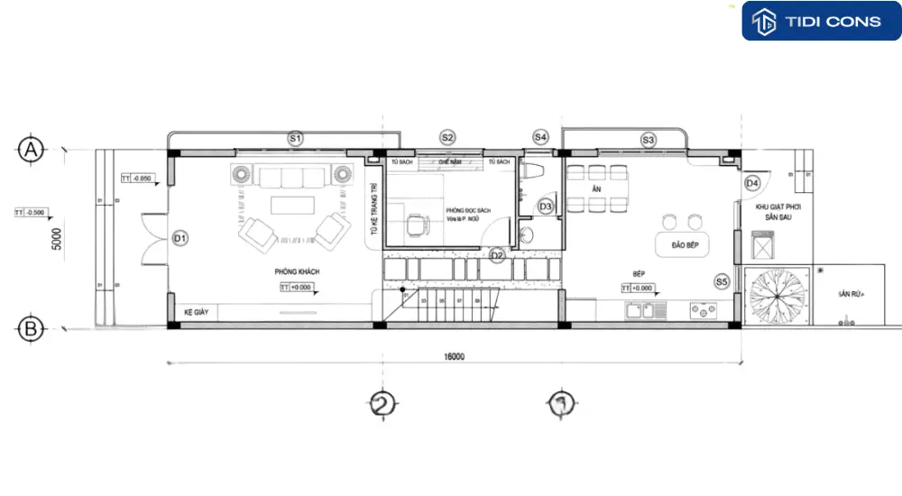 thiết kế nhà diện tích 5x16m