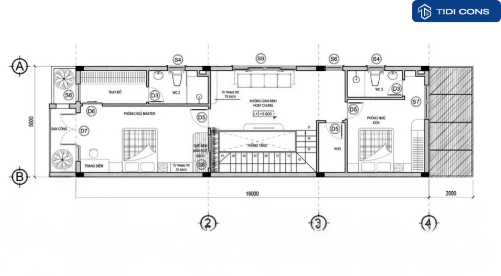 thiết kế nhà diện tích 5x16m