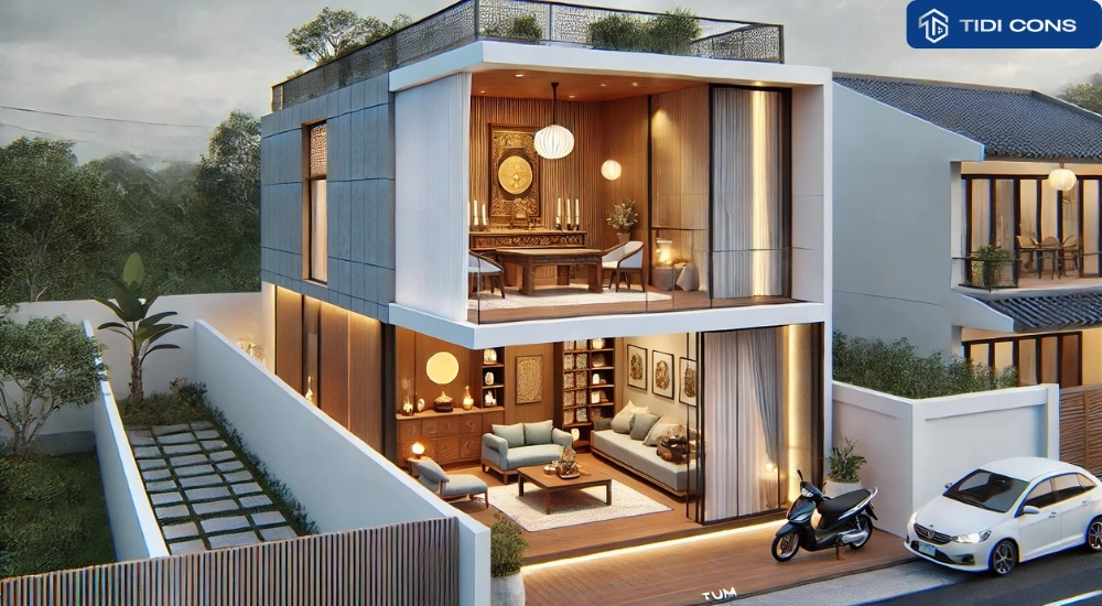 mẫu nhà 3 tầng 1 tum hiện đại
