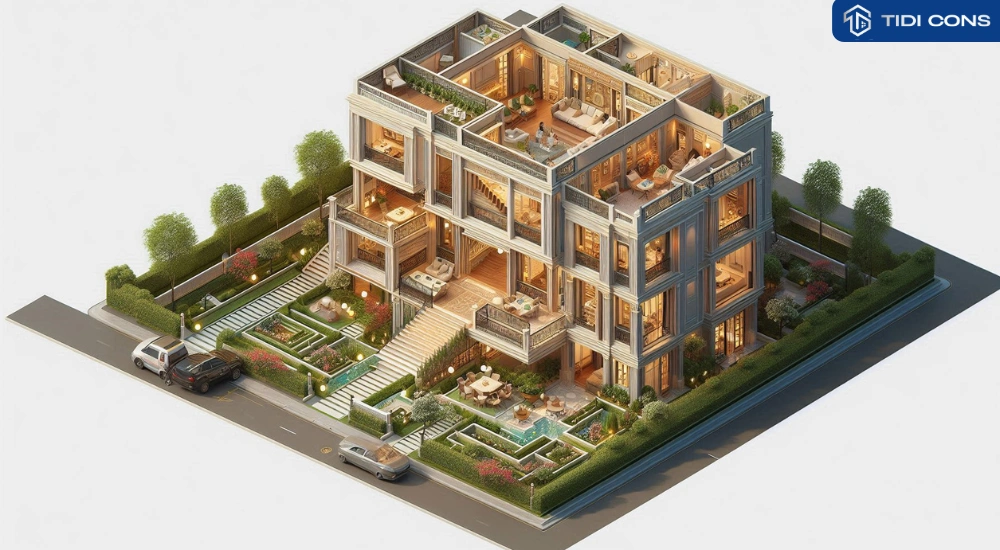 mẫu nhà tân cổ điển 4 tầng