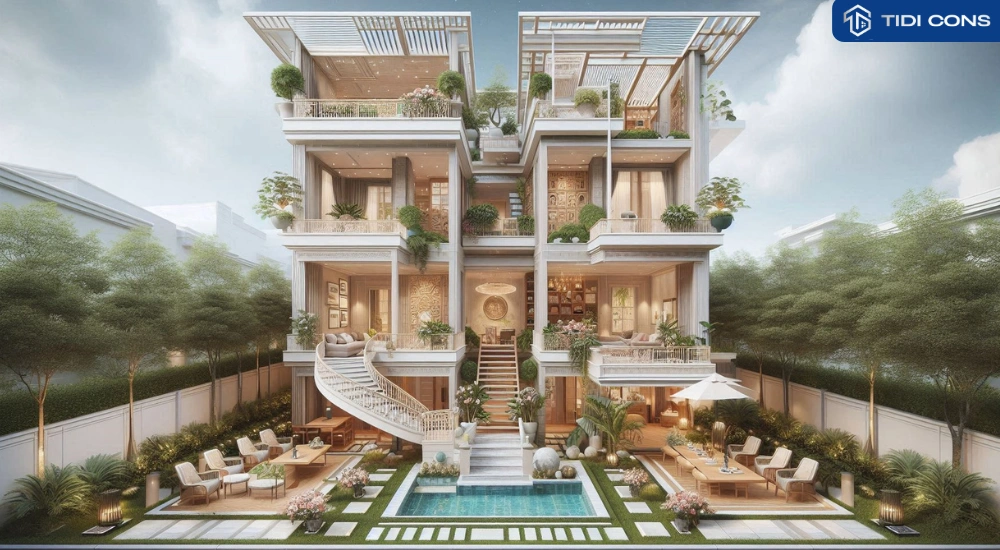 mẫu nhà tân cổ điển 4 tầng