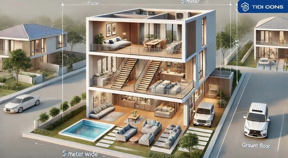 thiết kế nhà 2 tầng 5x17m