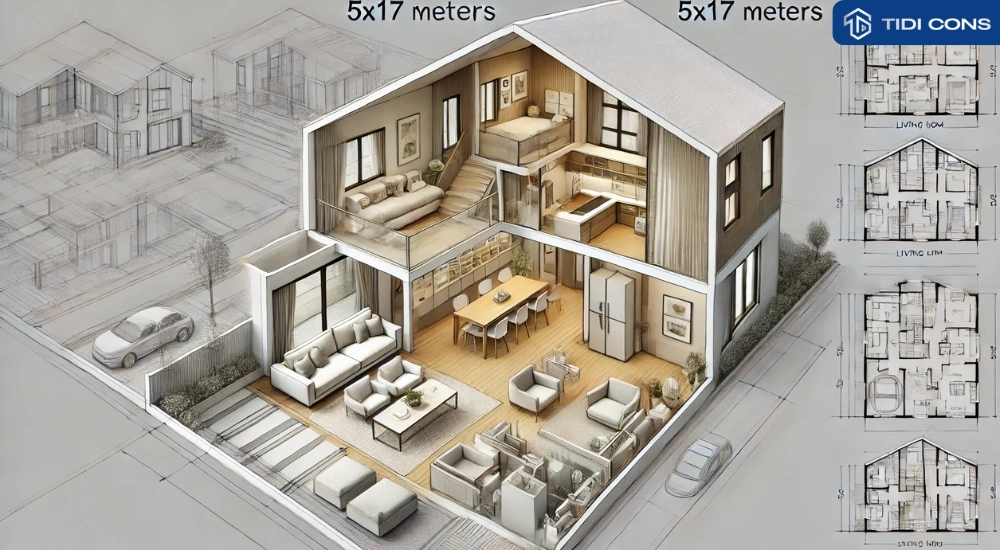 thiết kế nhà 2 tầng 5x17m