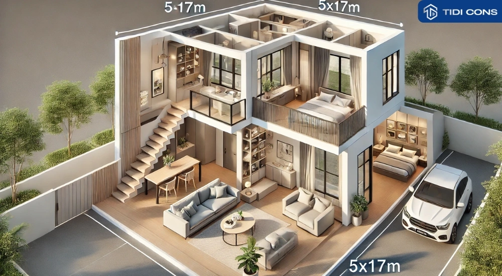 thiết kế nhà 2 tầng 5x17m