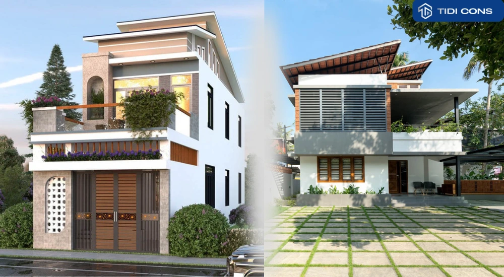 nhà phố mái lệch