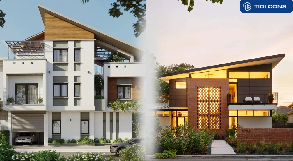 nhà phố mái lệch