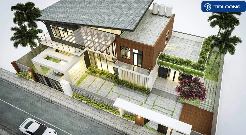 nhà phố mái lệch